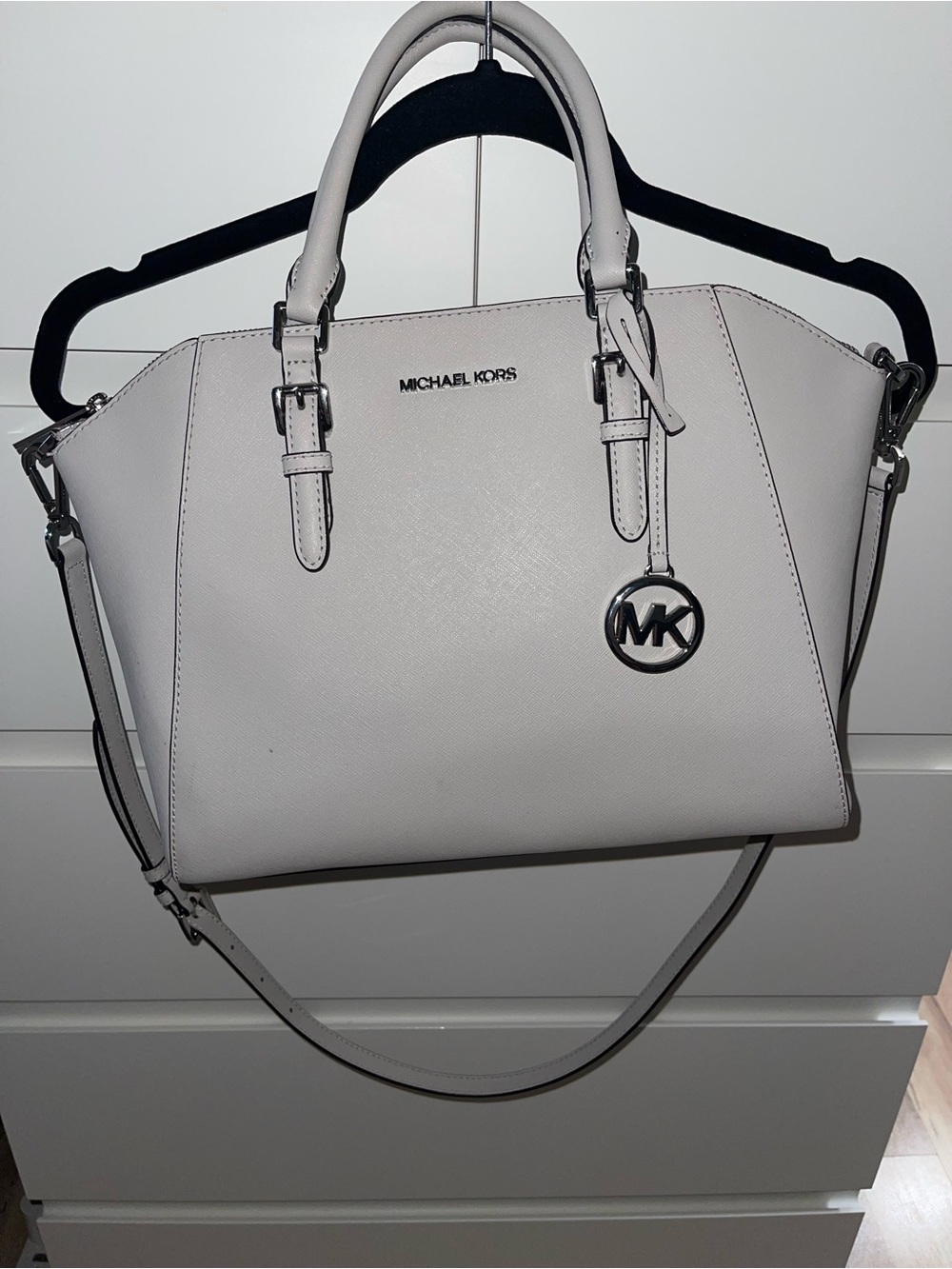Michael Kors Light Gray Leather Satchel Purse/Handbag